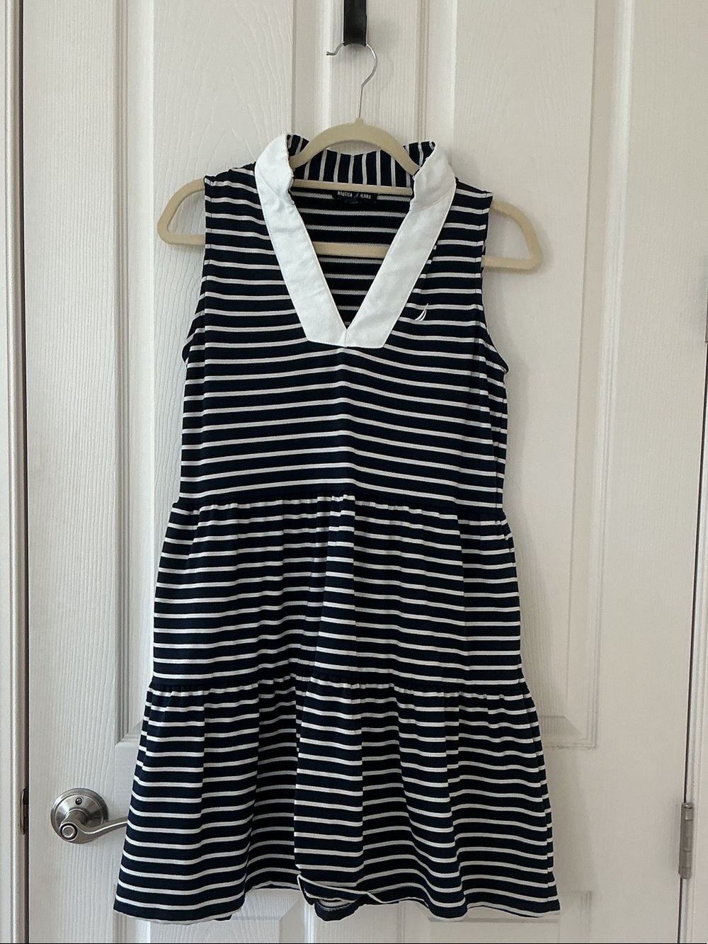 Nautica Navy and White Striped Sailor-Style Tiered Dress